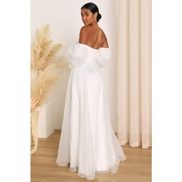 Lulus True Excellence White Bustier Sweetheart Off-The-Shoulder Gown Dress Large - Picture 6 of 10